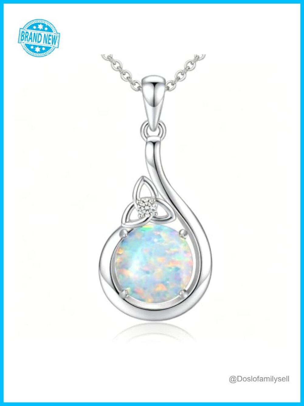 Opal & Diamond Pendant Necklace 925 Sterling Silver 18-20" Trinity Knot
